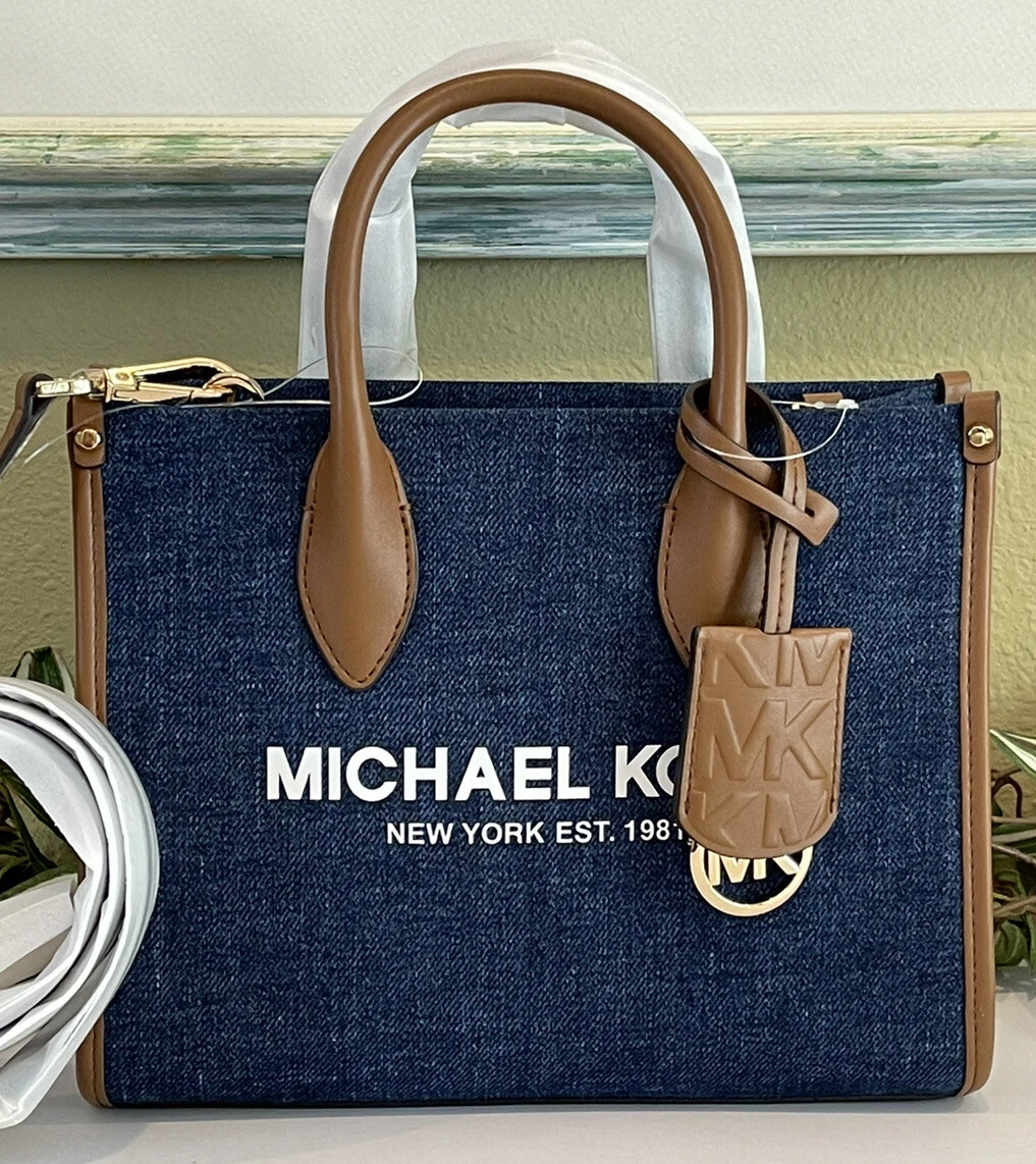 MICHAEL KORS MIRELLA SMALL SHOPPER CROSSBODY SATCHEL BAG MK BLUE DENIM INDIGO