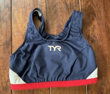TYR Womens Red Navy Small Support Top Exercise Work Out Bra USA Made New