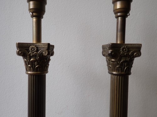 Pair of Laura Ashley brass Corinthian column style table lamps 37cm high - Picture 6 of 15