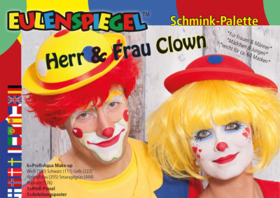 Eulenspiegel Schminkpalette Herr & Frau Clown  Schmink-Set mit Anleitungsposter