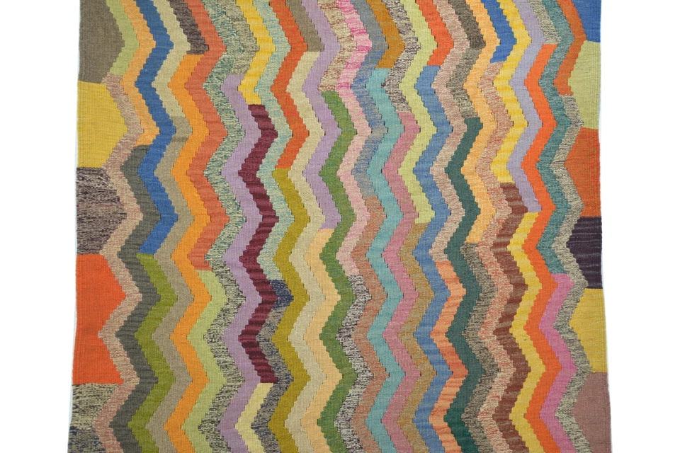 IC671 Handgewebter Teppich aus Wolle Ghashgai Kelim Natur Farbe 225 x 162 - Bild 3 von 4