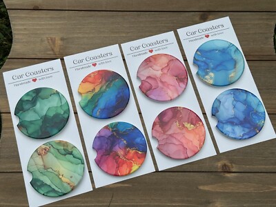 Set Of 2 Car Coasters Marble Rainbow Ceramic Car Coaster 2.6'' Cup Holder