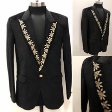 Men's Peak Lapel Suit Single Breasted Beaded Wedding Formal Custom Regular Fit