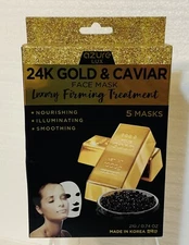 AZURE LUX 24K GOLD & CAVIAR FACE MASK LUXURY FIRMING TREATMENT 5 MASKS NEW
