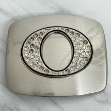 Rhinestone Studded O Letter Initial Monogram Silver Tone Belt Buckle