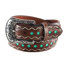 ARIAT Women's Blue Diamond Inlay Center Brown Belt Accessory, Brown, X-Large