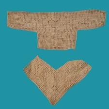 Antique Ecru Lace corner piece and antique lace yoke for collar Filet crochet