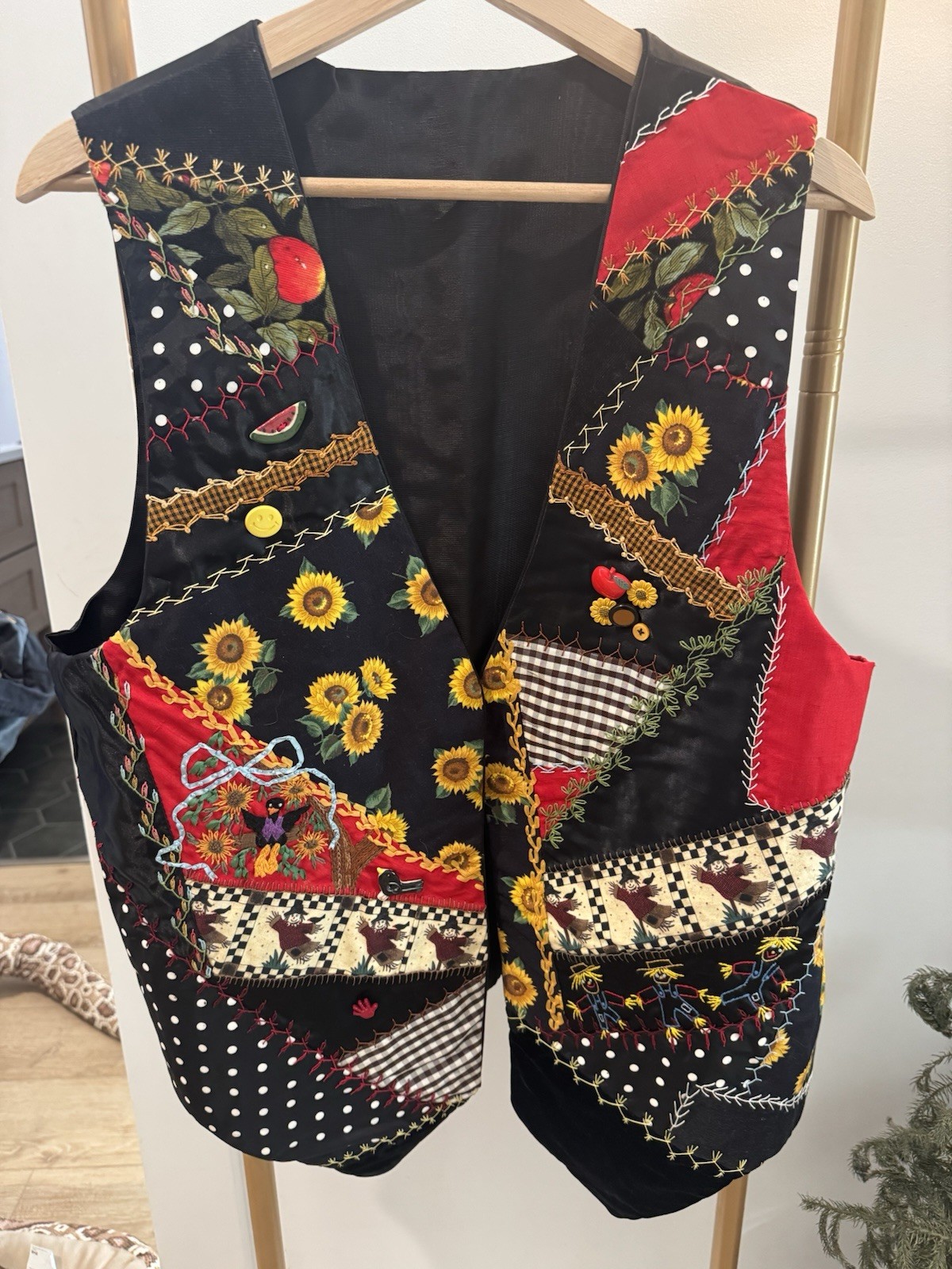 Grandma’s Handmade Patchwork Vest Embroidered - image 1