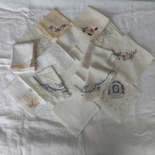 Ladies White Hankies Lot Of 16 Floral Embroidered Lace Edge Hemstitch Cutout