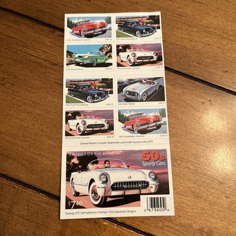 America on the Move - 50s Sporty Cars US Stamps Booklet,SCOTT 3931-35, Brand New