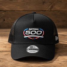 Daytona 500 Embroidered Black Trucker Hat Adjustable Mesh Snapback Cap