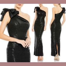 NWT IEENA Mac Duggal [ 20 ] 11283 Sequined Bow One Shoulder Column Gown #S989