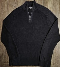 Mens Express Long Sleeve Black 1/4 Zip Sweater Size Large - NICE