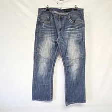 T.K. Axel Wolcott Vtg Boot Mens thick stitch Blue Jeans 36x30 (38 flat lay)