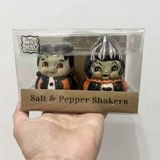 Johanna Parker Transpac Frankenstein & Bride Salt and Pepper Shakers Halloween 