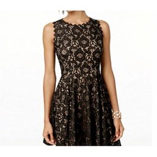 City Studio Black Lace Nude Lining Fit Flare A-line Cocktail Dress Size 7 EUC