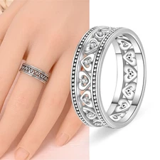 KUNSIR 925 Sterling Silver Vintage Hollow Heart Ring Women Band Wedding Rings