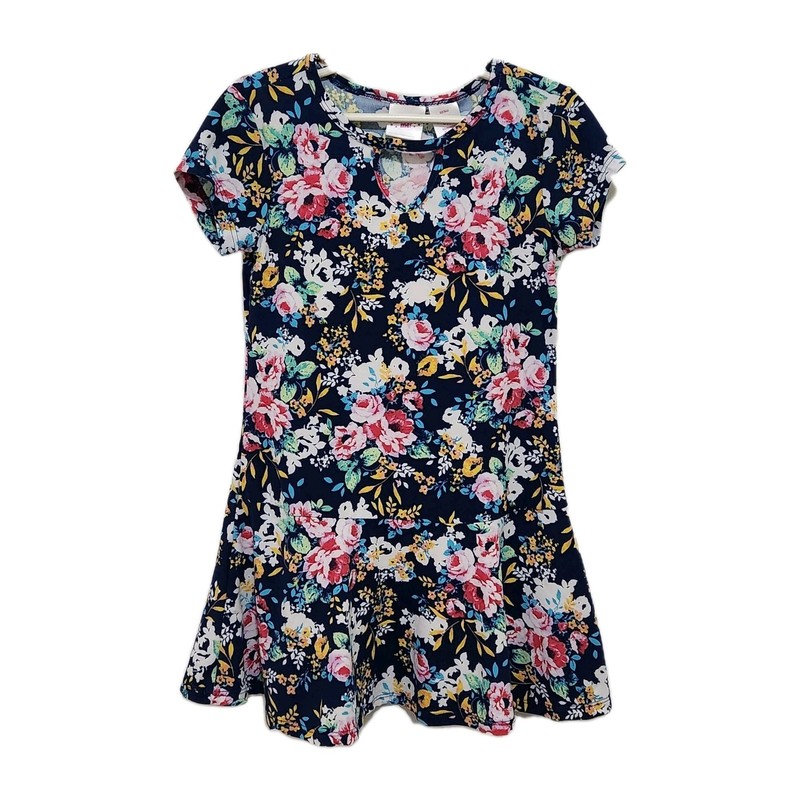 Extremely Me Girls 5/6 Navy Blue Floral Dress Jersey Knit Short Sleeve Pullover