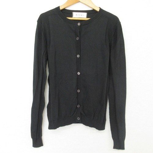 MARNI cotton knit crew neck cardigan, size 38, black. Women USED