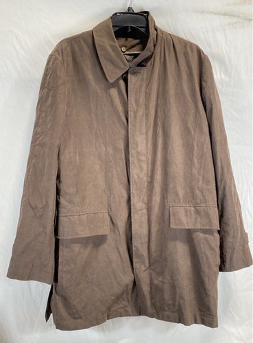 London Fog Mens Brown Long Sleeve Collared Button Front Trench Coat Size Medium