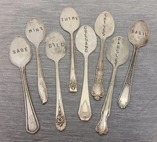 Garden HERB MARKERS Set/8 Handmade from Vintage Silverplate Spoons Planter Pot