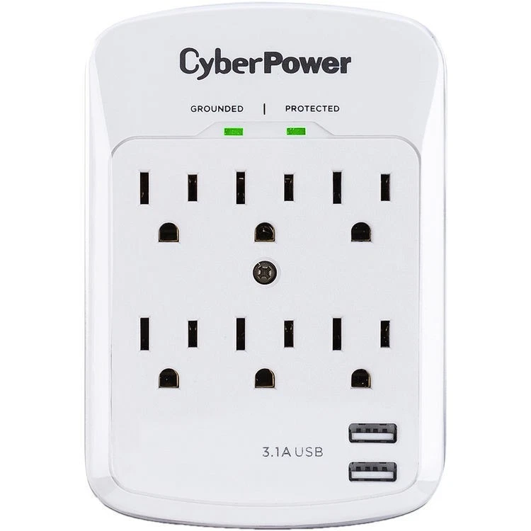 CyberPower P600WU 6-Outlet Professional Surge Protector (White, Wall Tap) - Image 2 of 3