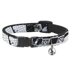 Cat Collar Breakaway with Bell Grunge Checker Flag Black/White NARROW Fits 8.5-1