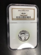 MS69 2002 $25 Eagle/Statue of Liberty 1/4 oz Platinum NGC 1413.60 per troy oz