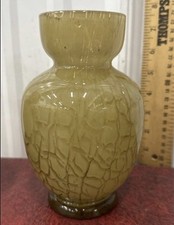 Vintage Crackle Glass Vases Olive Green / Smoke Matching Pair