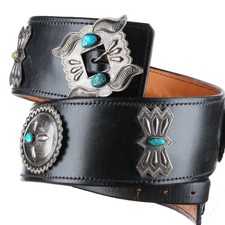 1940's Navajo turquoise/sterling silver butterfly concho belt mustache buckle