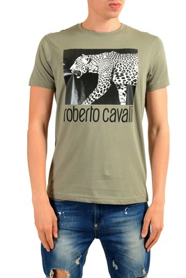 Roberto Cavalli Men's Gray Graphic Print Leopard T-Shirt Sz S M L XL