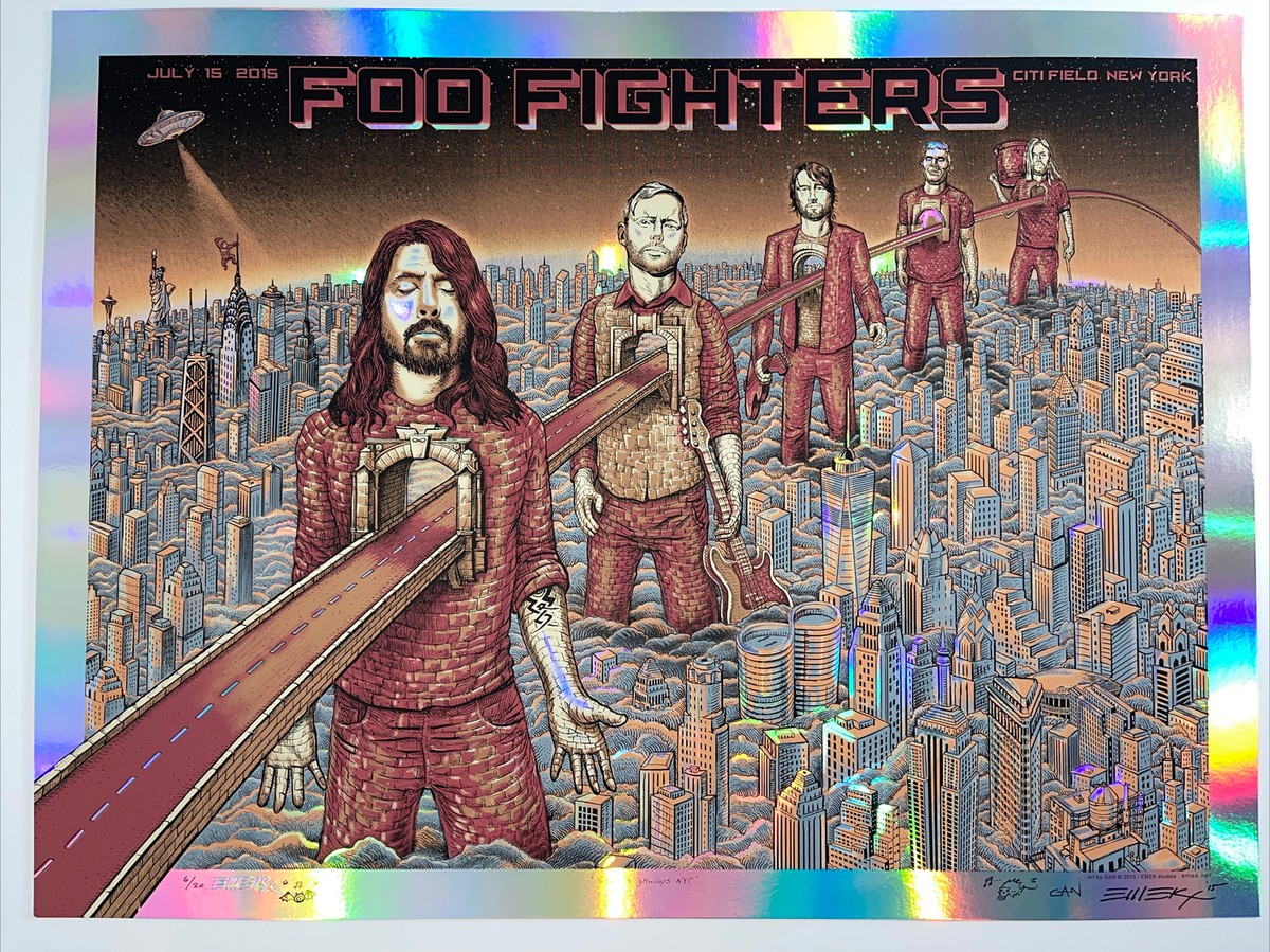 Emek Foo Fighters Citi Field Nyc Rare Foil Variant Poster Print