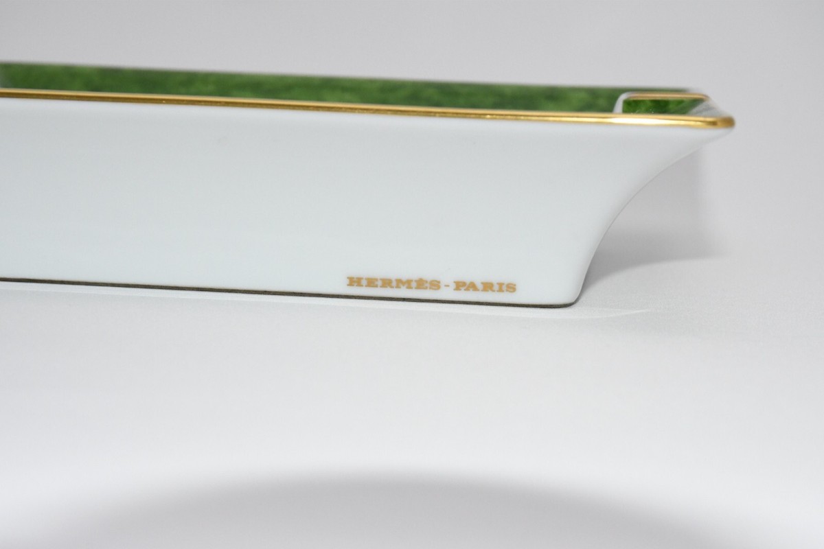 Hermes Zebra Change tray green porcelain Ashtray animal plate VIDE