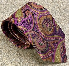 ROBERT TALBOTT SILK MADE IN USA PAISLEY BOLD ORANGE MULTI-COLOR SILK TIE RARE!