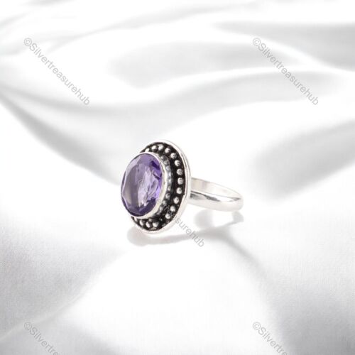 Oval Natural Iolite 925 Silver Promise Band Trendy Mother New Handmade Boho Ring