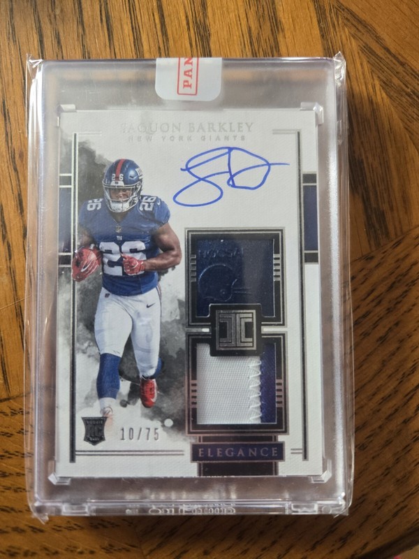 Saquon Barkley 2018 Panini Impeccable Elegance Rookie Helmet &Patch Hard Auto/75