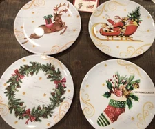 Madison Home International Christmas Melamine Round Appetizer Plates 4 New