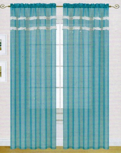 SET OF 2 MANY COLORS Ruffled Two Tone Unique Sheer Voile Panels 60x84 Curtain - Picture 6 of 9
