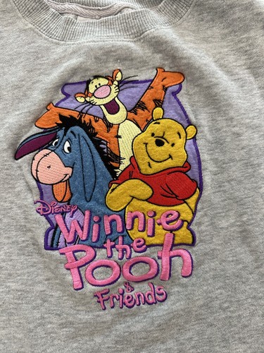 Y2K Winnie Pooh And Friends Disney Store Pullover Fleece Gray Sweatshirt Sz 5/6 - Picture 2 of 8