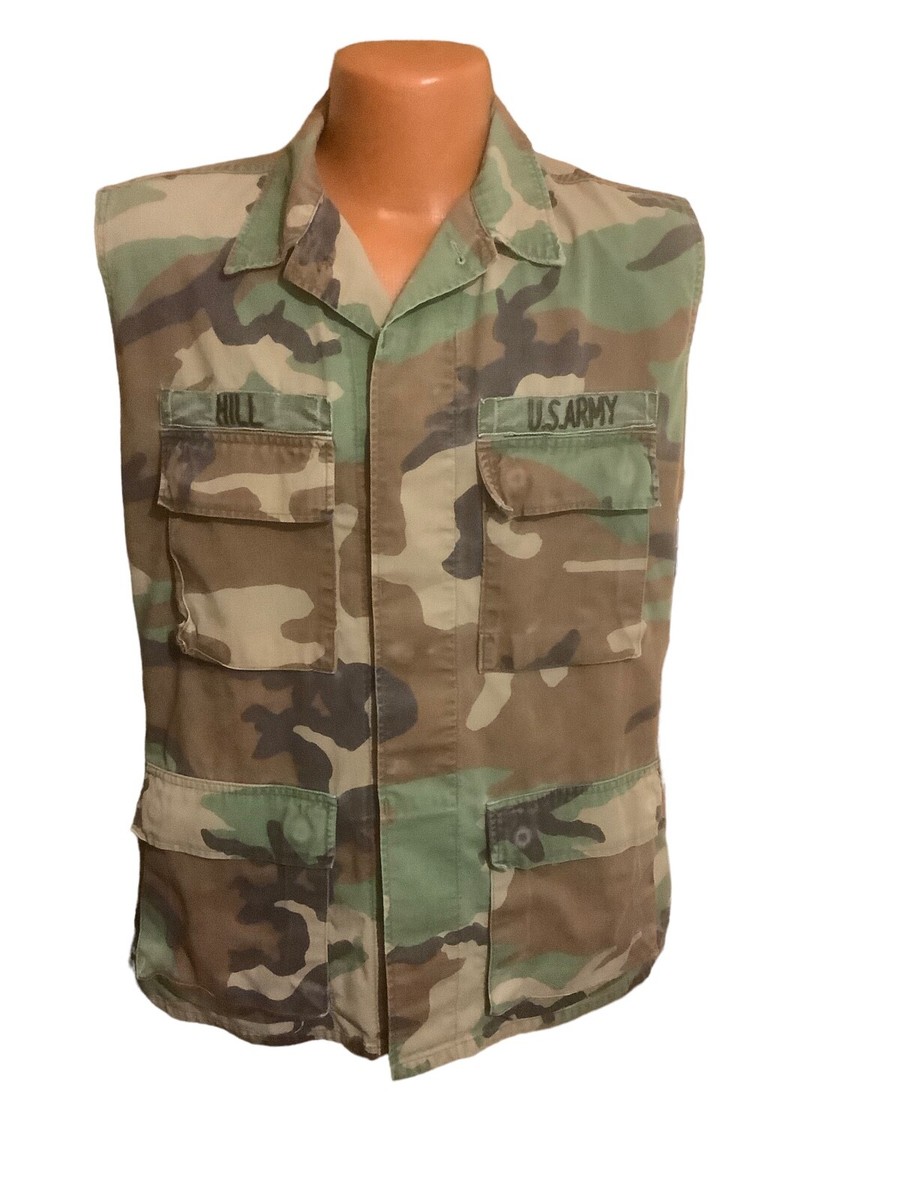 Vtg Army Woodland Camouflage Sz S-Reg Cutoff Sleeveless
