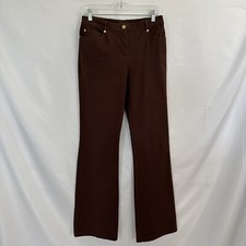 St. John Collection Marie Gray Cotton Blend Flared Leg Trousers Brown Sz 4 Long