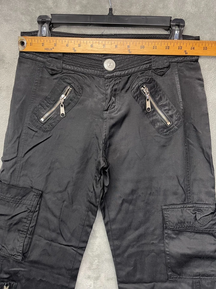 Pantalones cargo de satén para mujer Z Cavaricci de colección talla 1 negros bolsillos con cremallera Foto 3 de 4