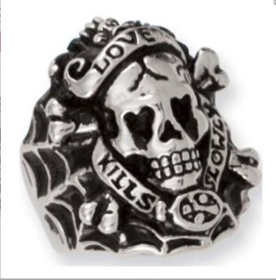 Ed Hardy Love Kills Slowly Skull Ring Silver Biker Gothic