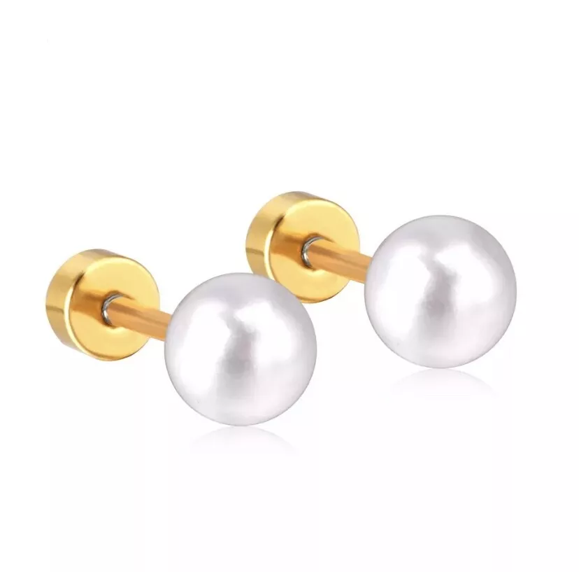 Pearl Screw back stud earrings Gold Silver baby kids Girls tiny small Gift  uk