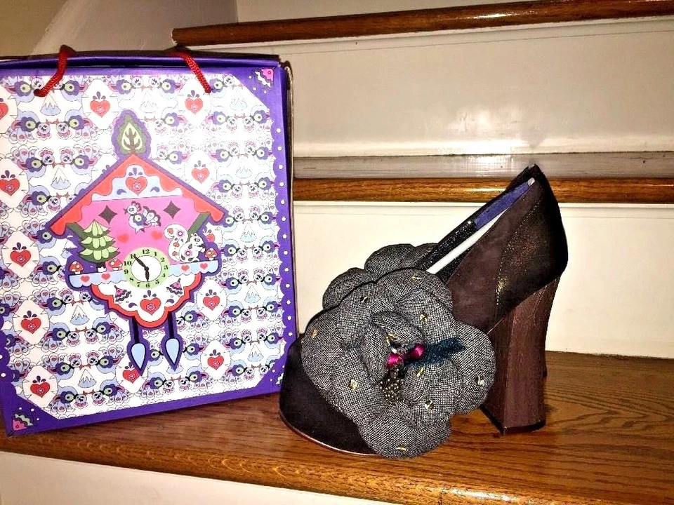 ELECCIÓN IRREGULAR Floral Gemas Piedras Gruesas Cuñas TACONES ALTOS Mujer Zapatos Talla 9.5 Foto 2 de 4