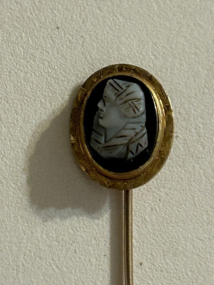 Antique Victorian 10K Yellow Gold Carved Hardstone Cameo Silhouette Stickpin Antique Victorian 10k Yellow Gold Cameo Brooch Swivel  main image 4