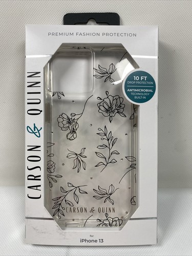 Carson And Quinn iPhone 13 - Pin Dot Floral, Black Clear Greenery Line Drawing