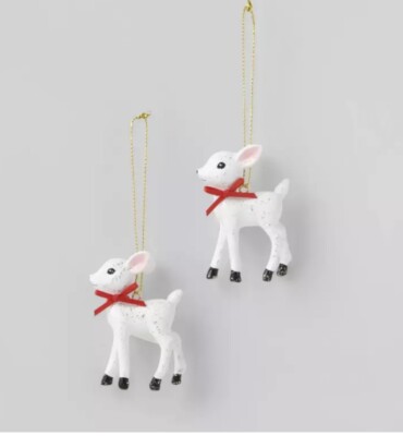 2 Target Wondershop Retro Small White Deer Fawn Christmas Ornaments