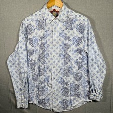 Robert Graham Bandana Print Short Sleeve Shirt Blue Large Button Down