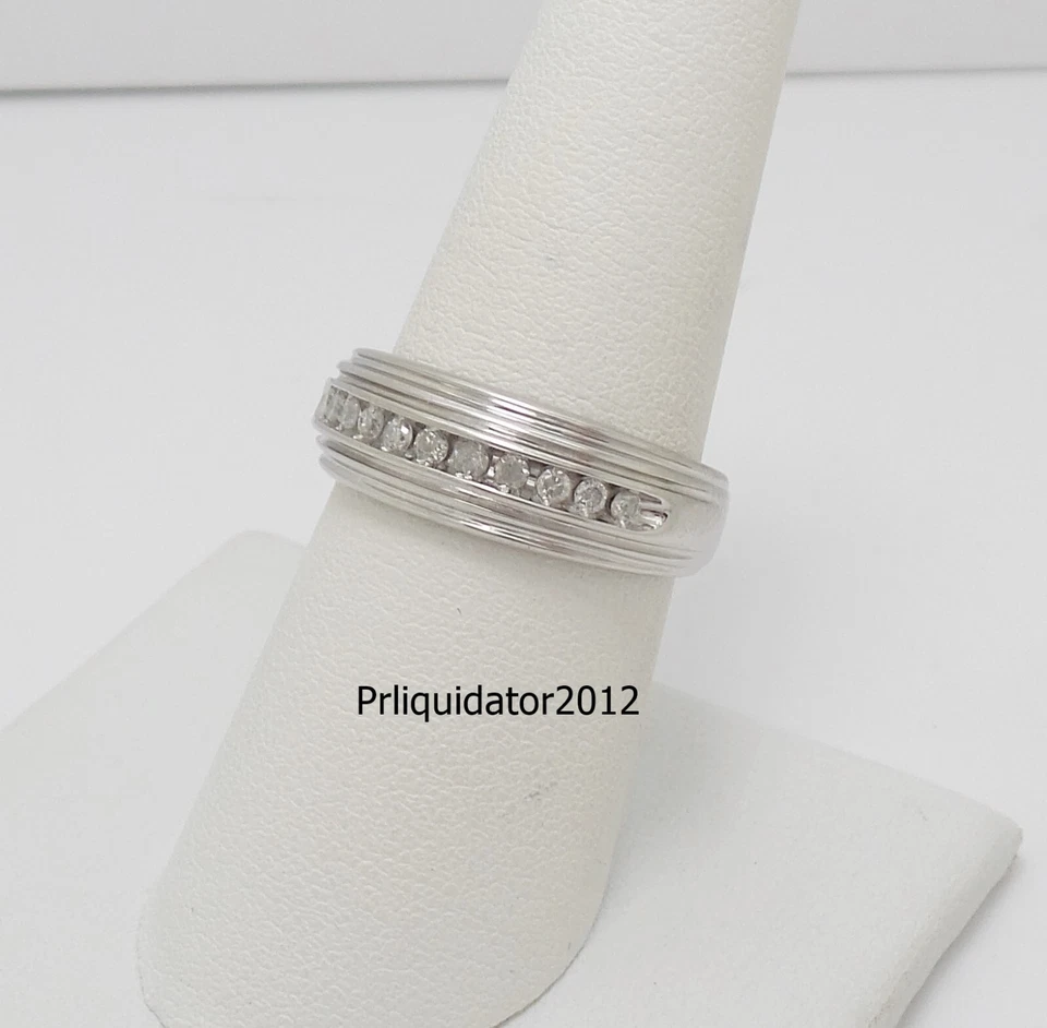 ANILLO DE BODA DE DIAMANTES NATURALES DE 1/4 QUILATES PARA HOMBRE ANILLO NUPCIAL ORO BLANCO DE 10K Foto 3 de 4